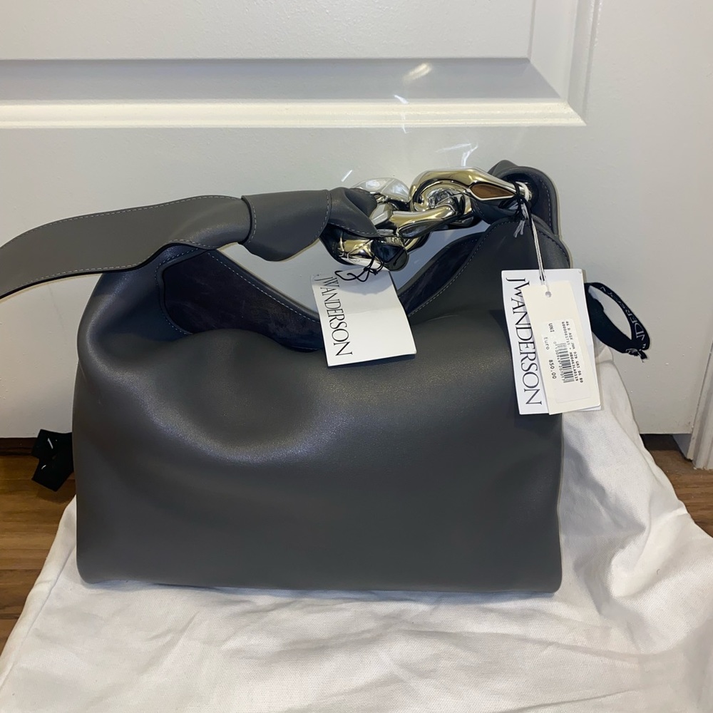 JW Anderson small chain hobo leather shoulder bag in gray